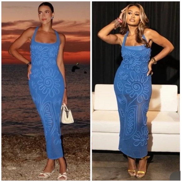 CULT GAIA Nissa Knitted Blue Sheath Midi Dress SZ S - Picture 2 of 8